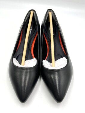 6W 6 WIDE‎ WIDTH Rockport Womens Adelyn Black Leather Comfort Ballet Flats Shoes